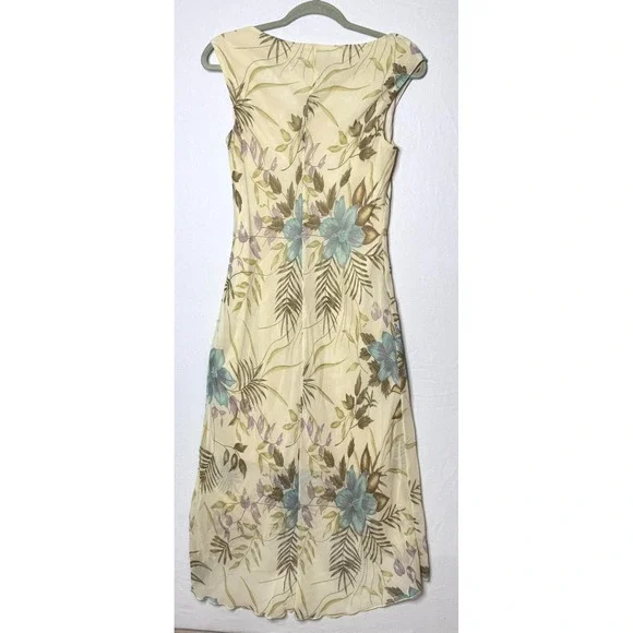 Y2K Floral Midi Dress Beaded Sz M / S Drape Cowl Babydoll Cottage Fairy READ - Picture 8 of 16